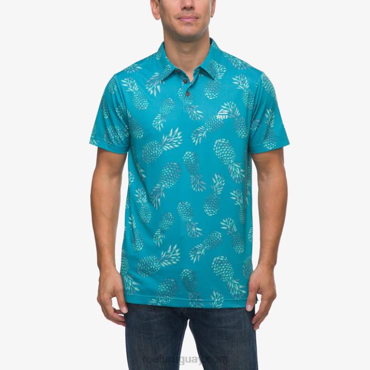 azulejo azul R2BV652 polo de manga corta con volante Reef hombres
