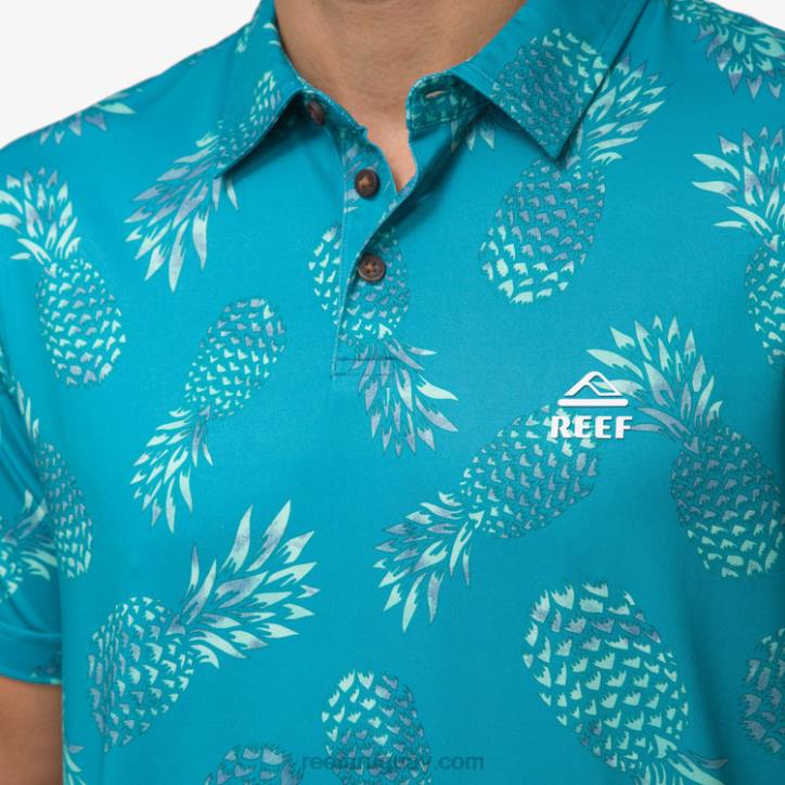 azulejo azul R2BV652 polo de manga corta con volante Reef hombres